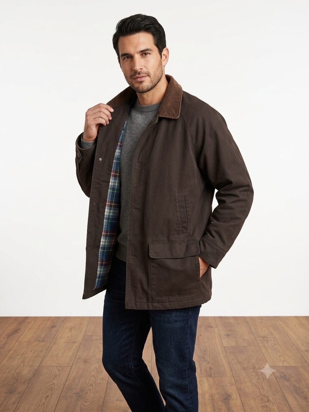 VTG Outerwear Brown Utility Jacket with Corduroy Collar